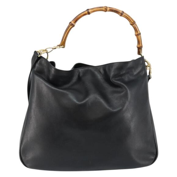 GUCCI Bamboo Handbag Leather Black Gold 001 2058 1577 0 - Picture 2 of 12